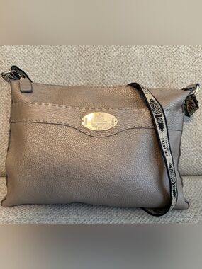 FENDI Seleria Crossbody / Shoulder Bag Gray Leather and silver hardware